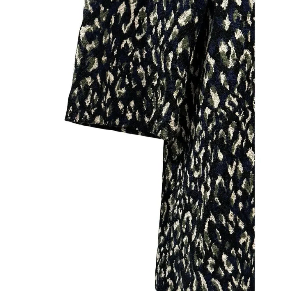 J. McLaughlin Women’s Knit Leopard Print High Neck 3/4 Sleeve Top: Large